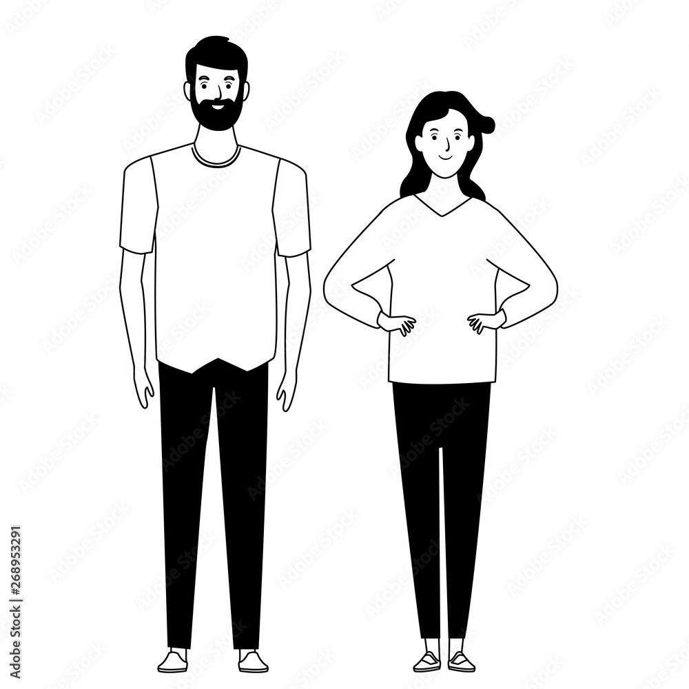 couple avatar cartoon character in black and white couple avatar cartoon character in black and white