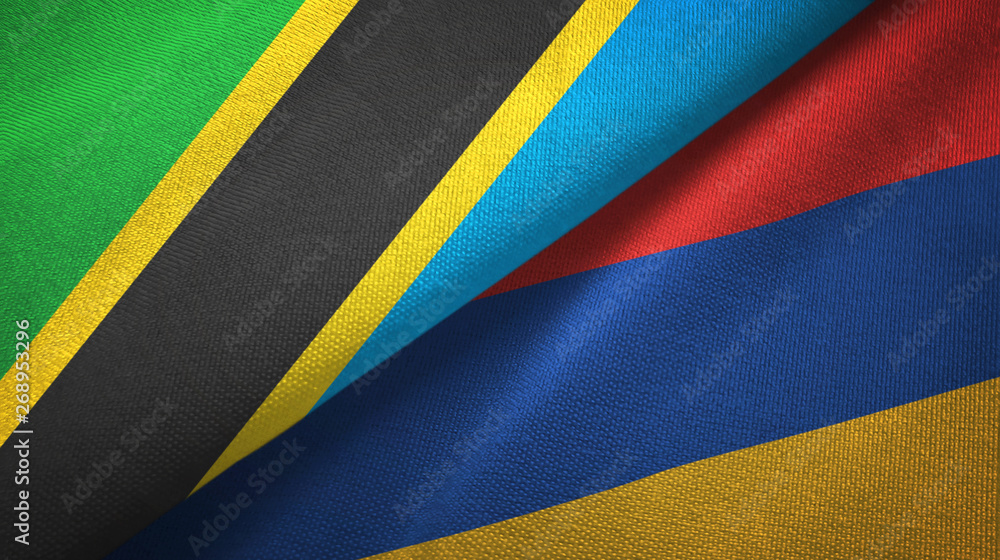 Tanzania and Armenia two flags textile cloth, fabric texture Tanzania and Armenia two flags textile cloth, fabric texture