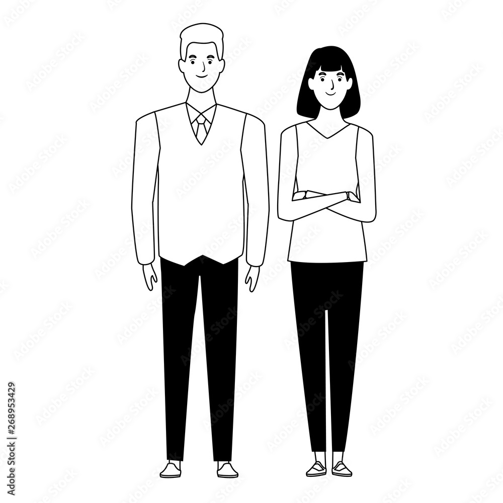 couple avatar cartoon character in black and white couple avatar cartoon character in black and white
