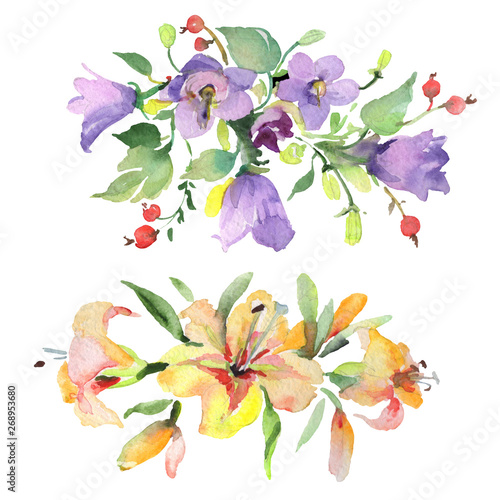 Bouquet floral botanical flowers. Watercolor background illustration set. Isolated bouquets illustration element.