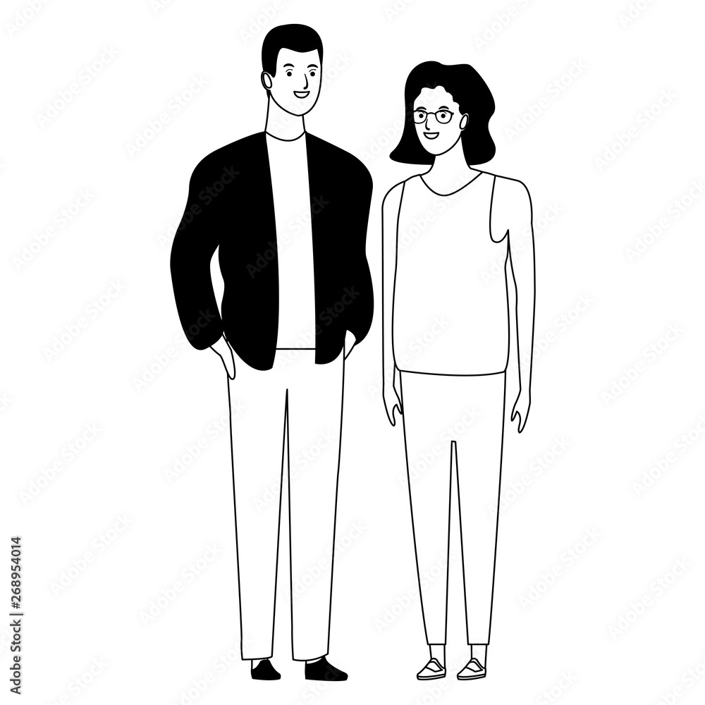 couple avatar cartoon character in black and white couple avatar cartoon character in black and white
