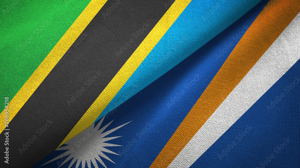 Tanzania and Marshall Islands two flags textile cloth, fabric texture Tanzania and Marshall Islands two flags textile cloth, fabric texture