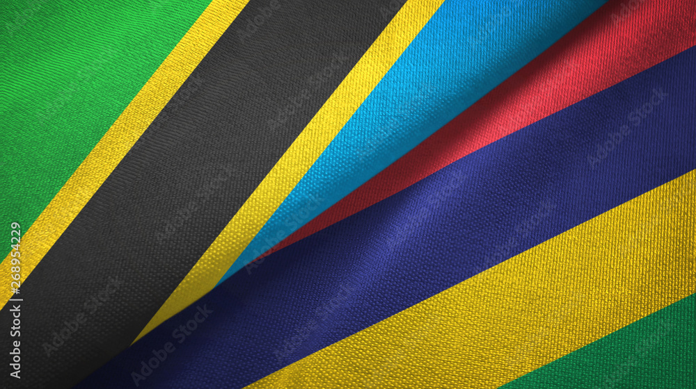 Tanzania and Mauritius two flags textile cloth, fabric texture Tanzania and Mauritius two flags textile cloth, fabric texture