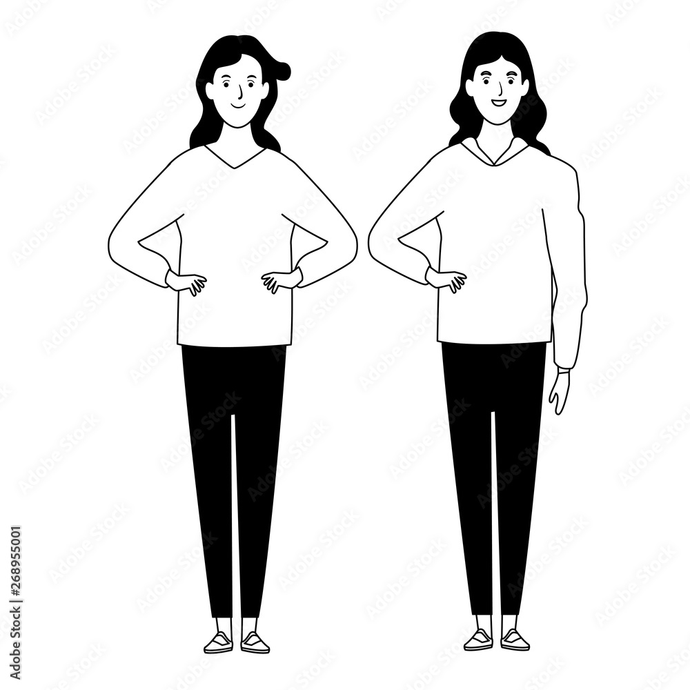 women avatar cartoon character in black and white women avatar cartoon character in black and white
