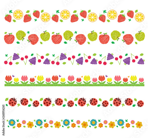 Wallpaper Mural horizontal seamless patten set / flowers,fruits etc. (handwriting style / Colored pencil stroke)  Torontodigital.ca