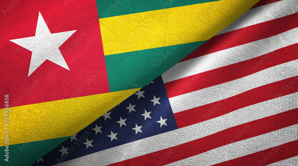 Togo and United States two flags textile cloth, fabric texture Togo and United States two flags textile cloth, fabric texture