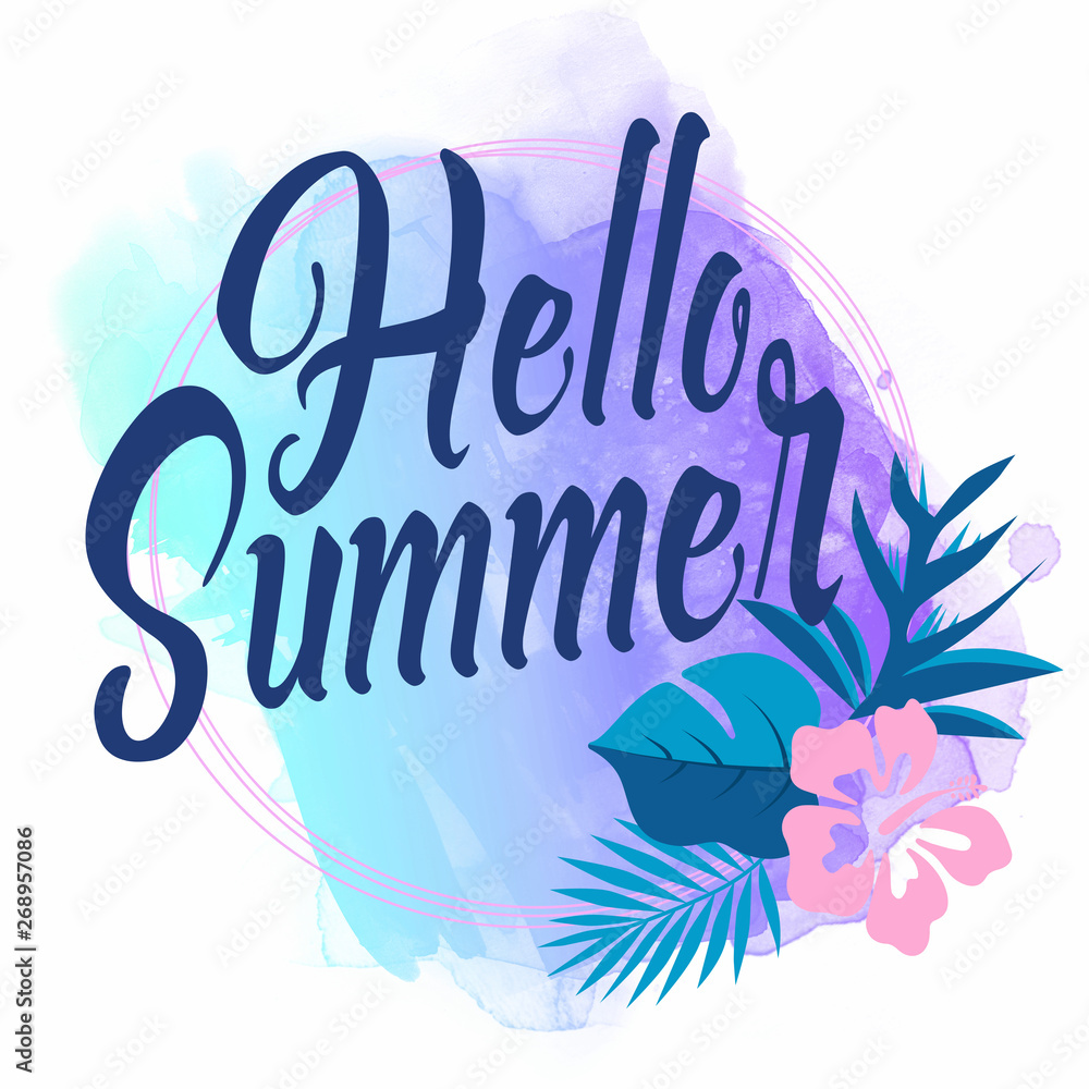 Watercolor hello summer art illustration