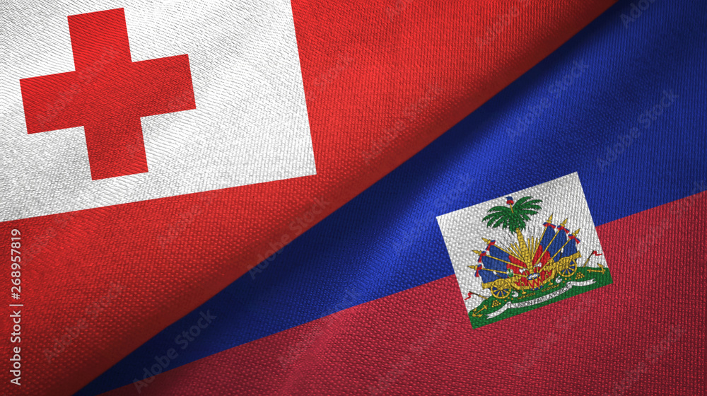 Tonga and Haiti two flags textile cloth, fabric texture Tonga and Haiti two flags textile cloth, fabric texture