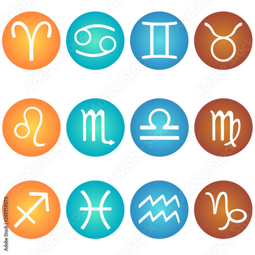 Vector set of zodiac sign in in the color elements: fire, earth, air, water