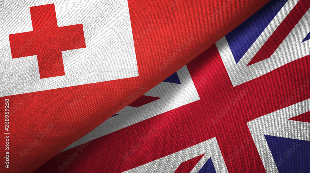 Tonga and United Kingdom two flags textile cloth, fabric texture Tonga and United Kingdom two flags textile cloth, fabric texture