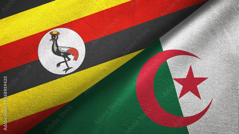 Fototapeta premium Uganda and Algeria two flags textile cloth, fabric texture 
