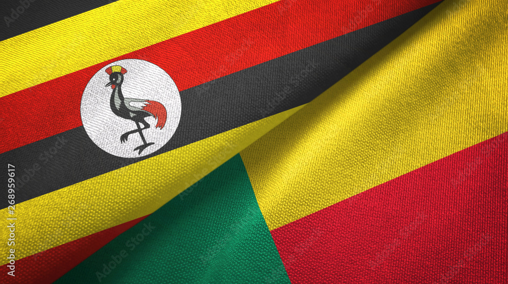 Fototapeta premium Uganda and Benin two flags textile cloth, fabric texture