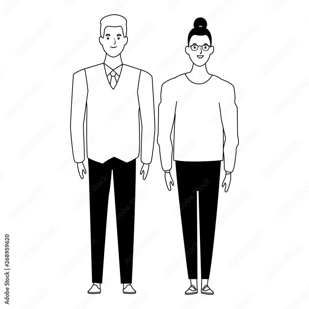 couple avatar cartoon character in black and white couple avatar cartoon character in black and white