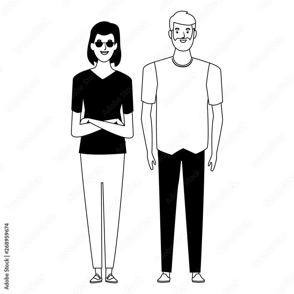 Fototapeta premium couple avatar cartoon character in black and white