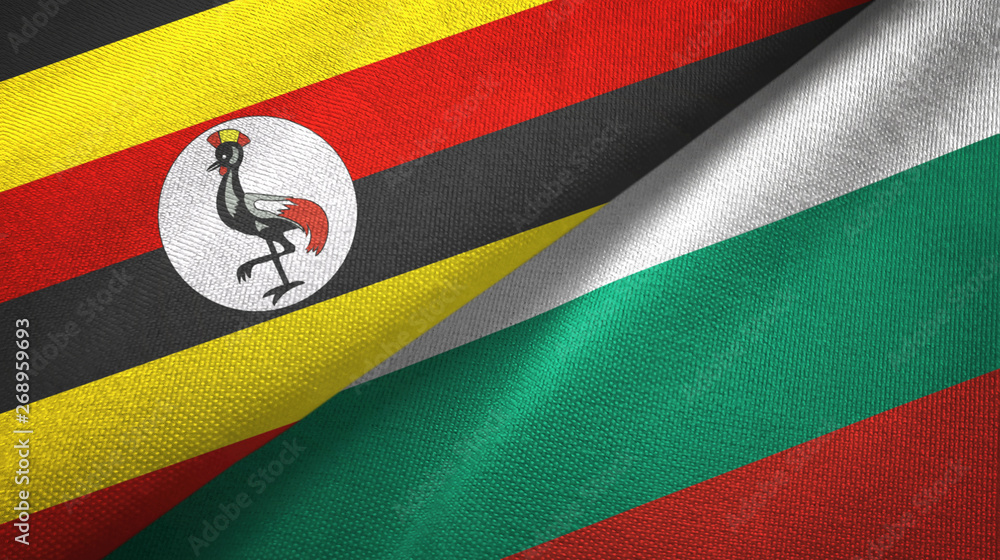 Fototapeta premium Uganda and Bulgaria two flags textile cloth, fabric texture 