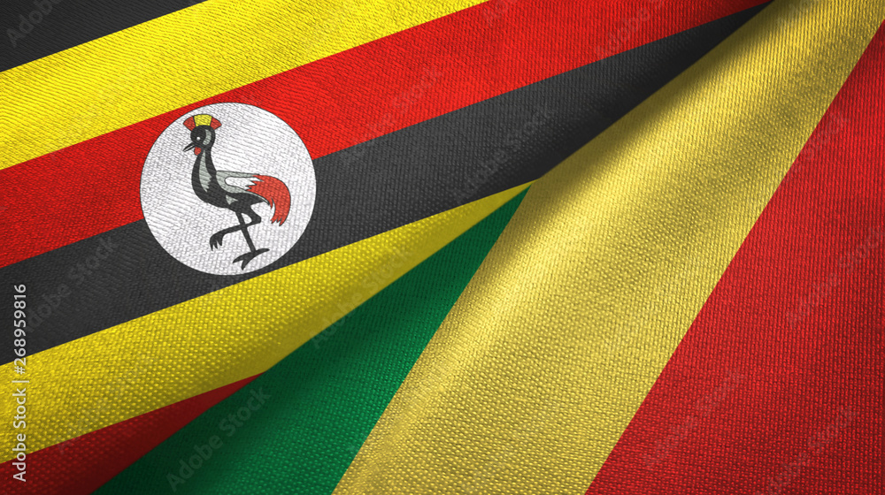 Fototapeta premium Uganda and Congo two flags textile cloth, fabric texture 