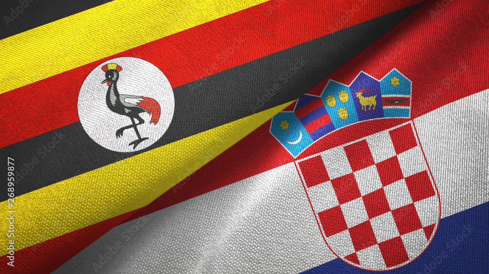 Fototapeta premium Uganda and Croatia two flags textile cloth, fabric texture