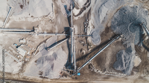Aerial view of the granite - gravel pit. Equipment for processing and crushing stones © LALSSTOCK