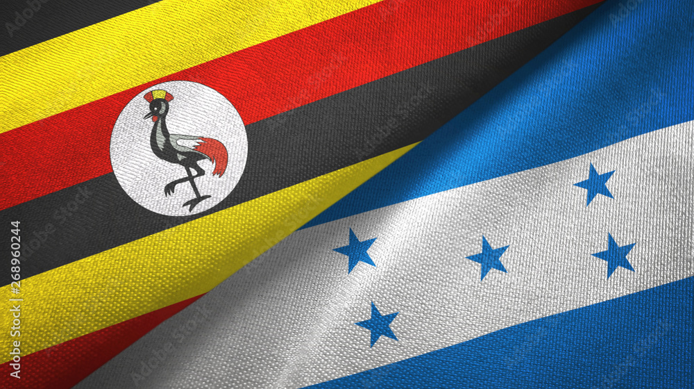 Fototapeta premium Uganda and Honduras two flags textile cloth, fabric texture