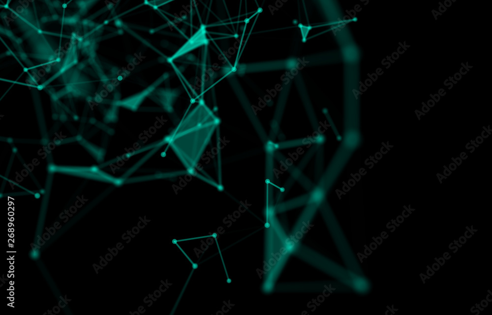 Abstract polygonal space low poly dark background with connecting dots and lines.3D rendering