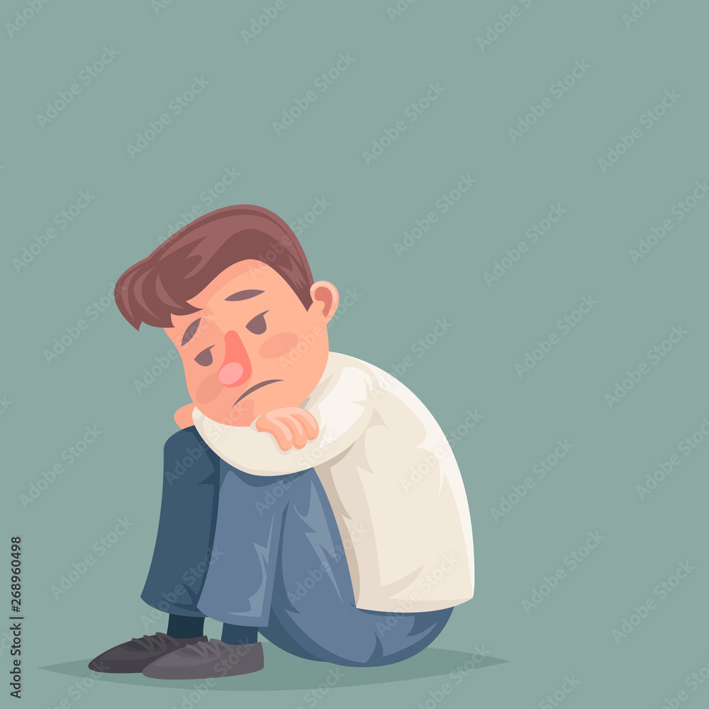 Depressed businessman suffer emotion depression sadness melancholy stress  character cartoon design vector illustration Stock Vector | Adobe Stock