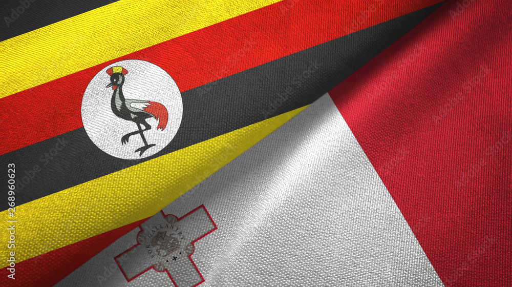 Fototapeta premium Uganda and Malta two flags textile cloth, fabric texture
