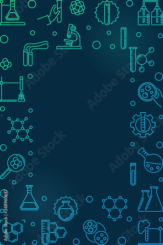 Chemistry vertical vector linear colorful banner with empty space for text on dark background
