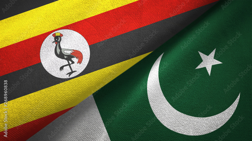 Fototapeta premium Uganda and Pakistan two flags textile cloth, fabric texture
