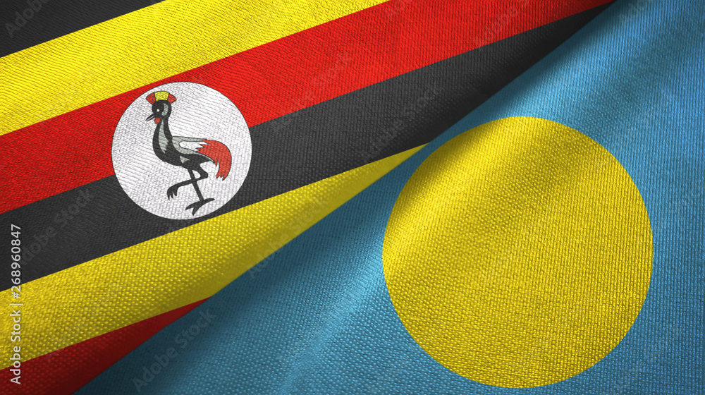 Fototapeta premium Uganda and Palau two flags textile cloth, fabric texture