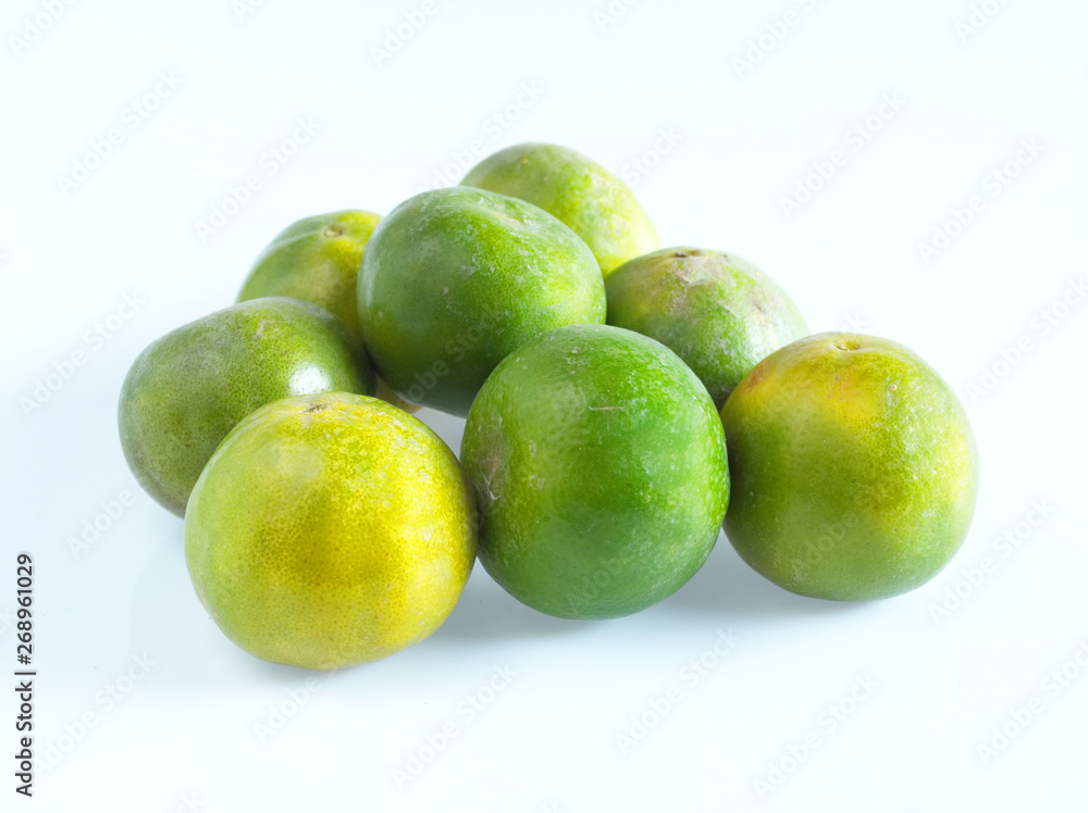 Orange eight fruit green on White background Orange eight fruit green on White background