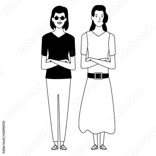women avatar cartoon character in black and white