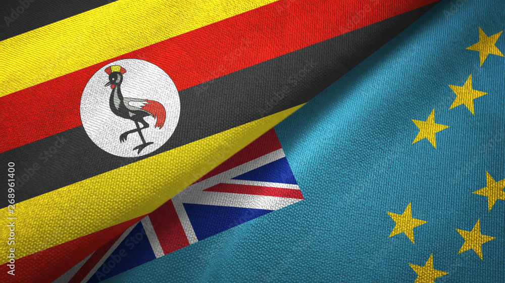 Fototapeta premium Uganda and Tuvalu two flags textile cloth, fabric texture
