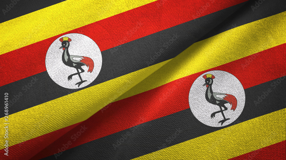 Fototapeta premium Uganda two flags textile cloth, fabric texture