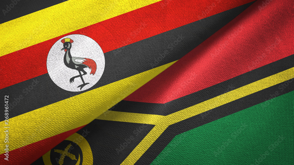 Fototapeta premium Uganda and Vanuatu two flags textile cloth, fabric texture