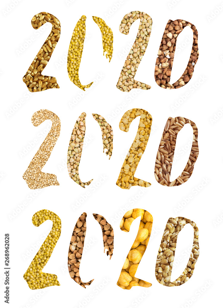 2020 Numbers Collage with Different Cereals and Edible Seeds 2020 Numbers Collage with Different Cereals and Edible Seeds