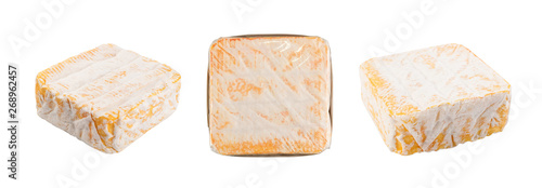 Square Yellow Soft French Cheese with a White Mold photo
