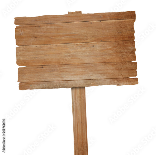 Wooden sign isolated on white background with clipping path