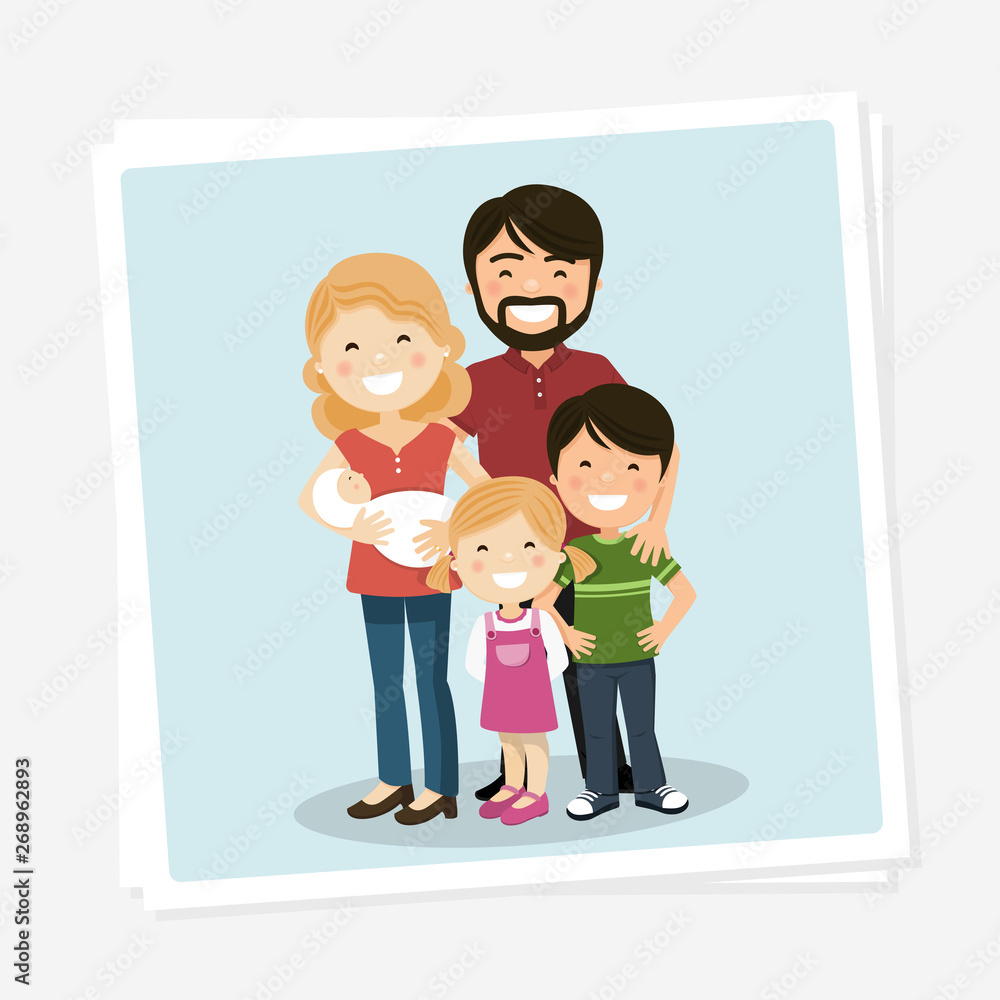 Happy family photo with parents, children and babyborn Happy family photo with parents, children and babyborn