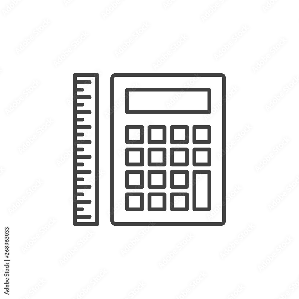 Calculator with ruler vector icon in thin line style Calculator with ruler vector icon in thin line style