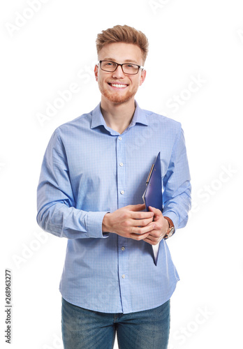 Portrait of young man on wh...