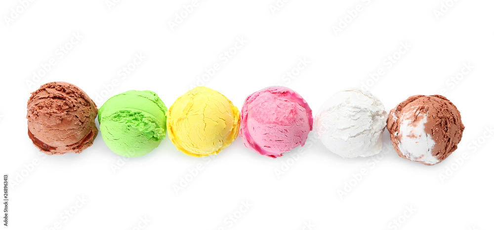 Assortment of tasty ice cream on white background Assortment of tasty ice cream on white background