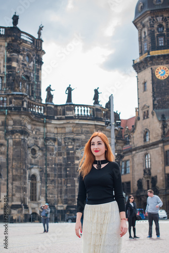 Woman in Old Europe, vacation and travelling time. Vintage style in clothes and view. Trip in Germany © T.Den_Team