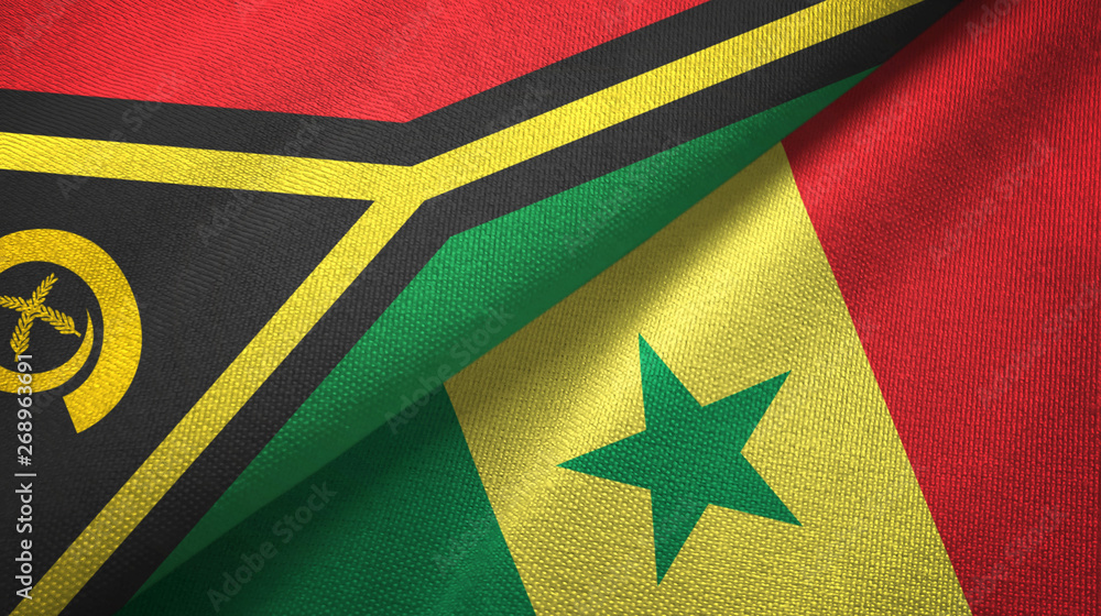 Fototapeta premium Vanuatu and Senegal two flags textile cloth, fabric texture