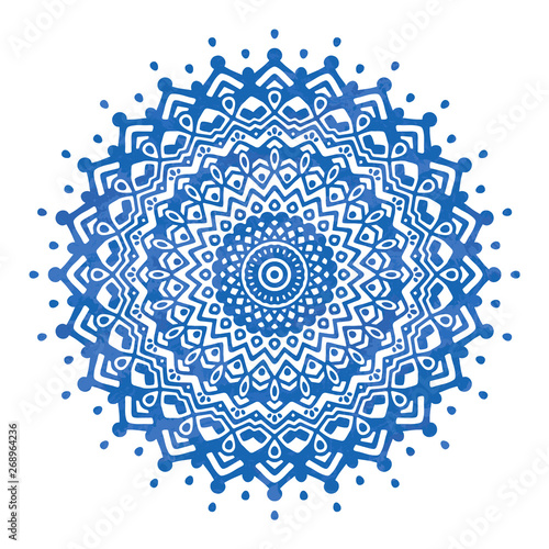 Beautiful Blue Mandala Ornament. Oriental Vector With Wall Texture
