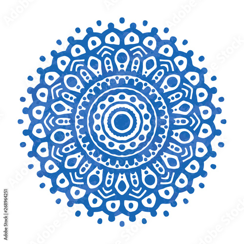 Beautiful Blue Mandala Ornament. Oriental Vector With Wall Texture