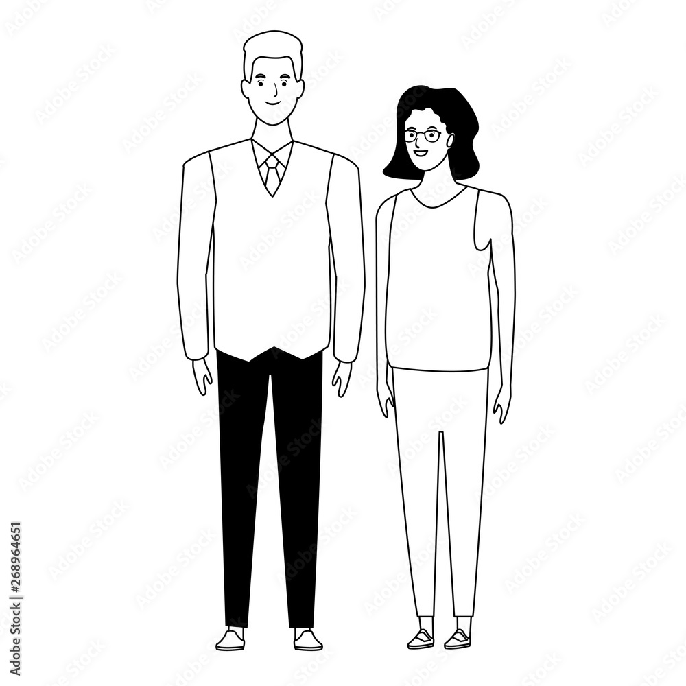 couple avatar cartoon character in black and white couple avatar cartoon character in black and white
