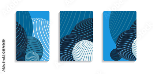 cards sequence with striped balls pattern in blue shades