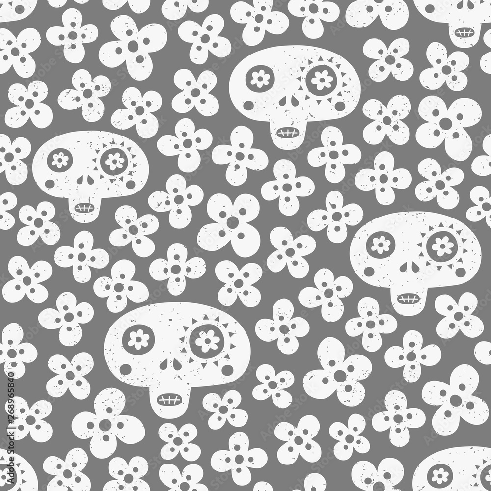 Fototapeta premium Skull seamless background. Surface decoration.Vector illustration. Cloth design, wallpaper, wrapping.