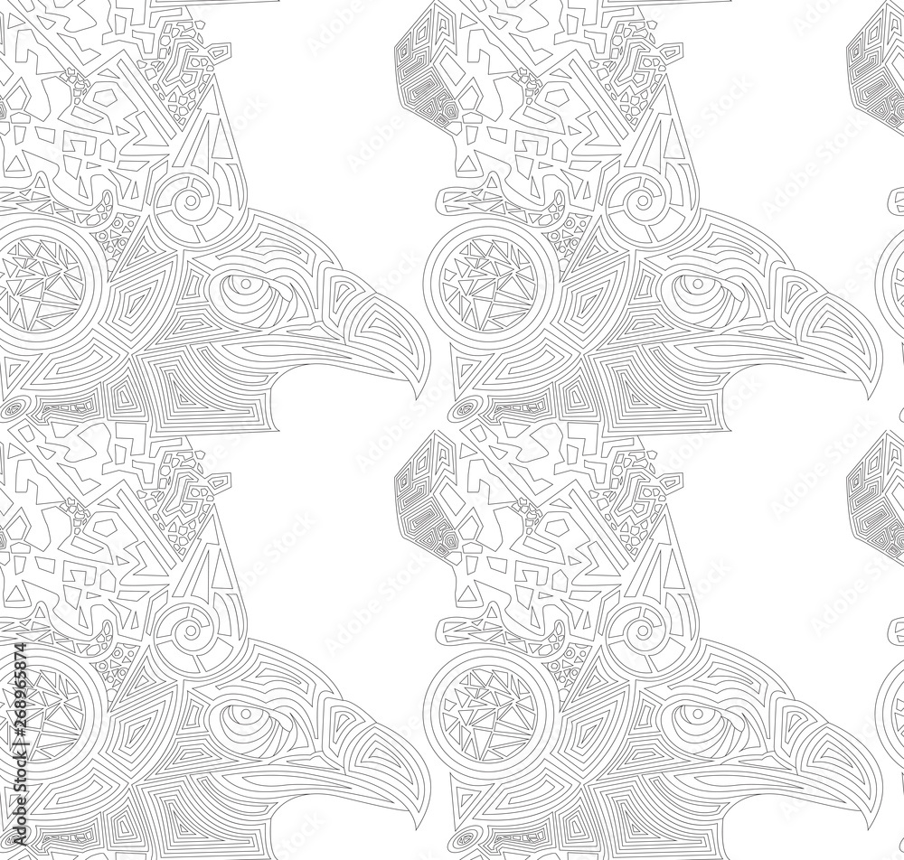 Naklejka premium Vector white background with drawn eagles. Seamless texture