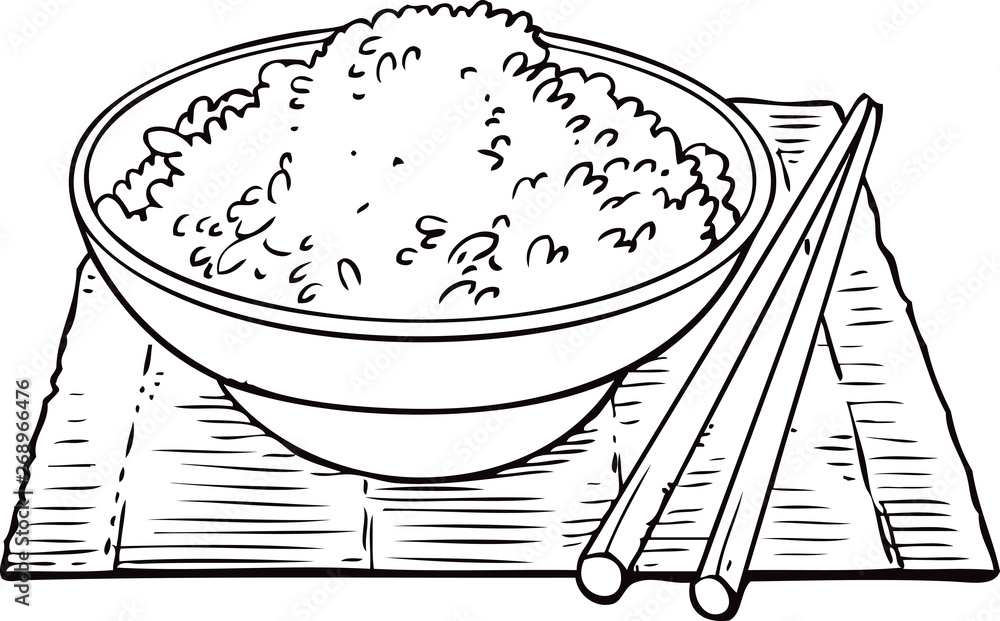 Rice bowl. Hand drawn vector illustration rice on white background Stock  Vector | Adobe Stock